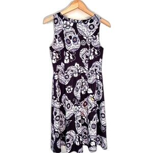 Sleeveless Skull Dress Small Retro Sugar Black White Halloween